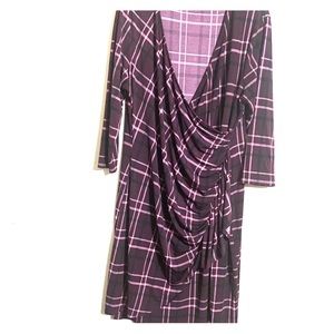 Women’s faux wrap plaid dress